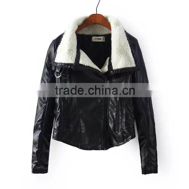 Jacket wholesale 2015 fashion women Zippered Faux Leather jacket