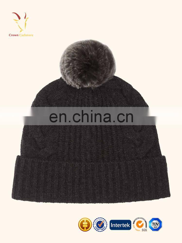 Cashmere 100% Cable Knit Beanie Hat Pom Pom Girl Hat Wholesale