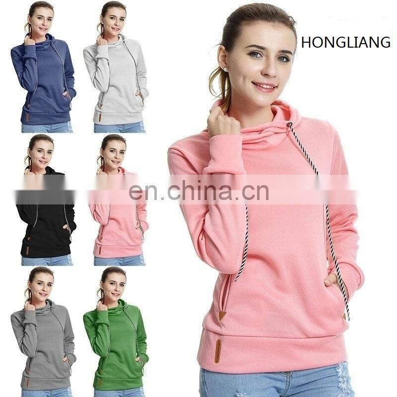Wholesale custom women's hooded sweater long sleeve casual loose sports pure color hoodie Casual and comfortable