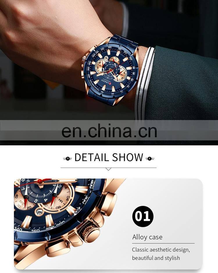 CURREN 8363 Men Quartz Watch With Logo Stainless Steel Japan Quartz Chronograph Business Men Wrist Watches