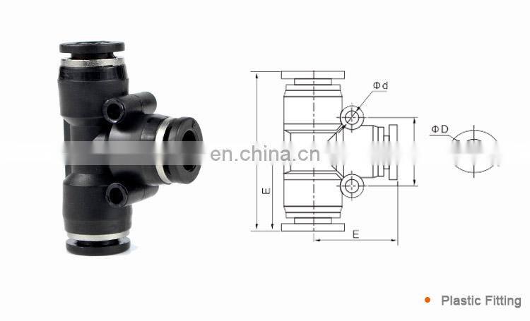 PE Pneumatic 3 way Plastic Tube hose connector T Type Push to Connect Fittings equal tee formula