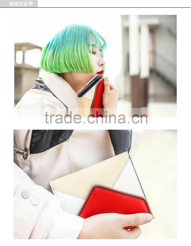 High Quality Large Capacity Multifunctional CONTRAST COLOR Custom Genuine Leather Zip Women RFID Blocking Wallet for Ladies