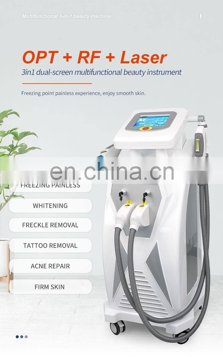 3 in 1 Multifunction Elight IPL RF ND Yag Laser hair removal machine tattoo removal machine