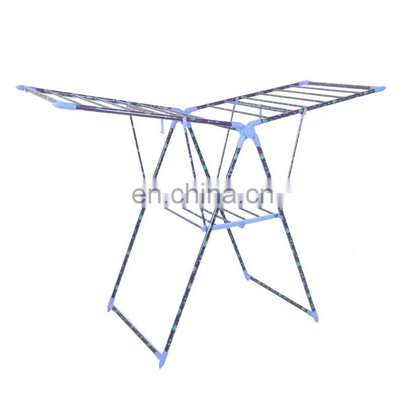 Outdoor lawn or indoor balcony foldable portable type orange yellow plastic aluminium alloy clothes drying rack