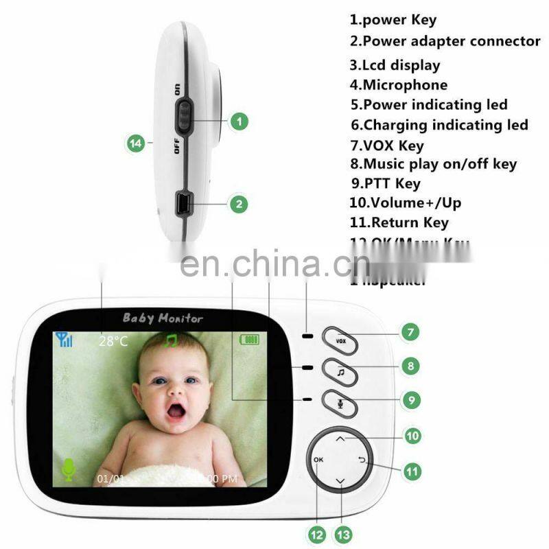 Wireless Video Color Baby Monitor With 3.2Inches LCD 2 Way Audio Talk Night Gift vb603