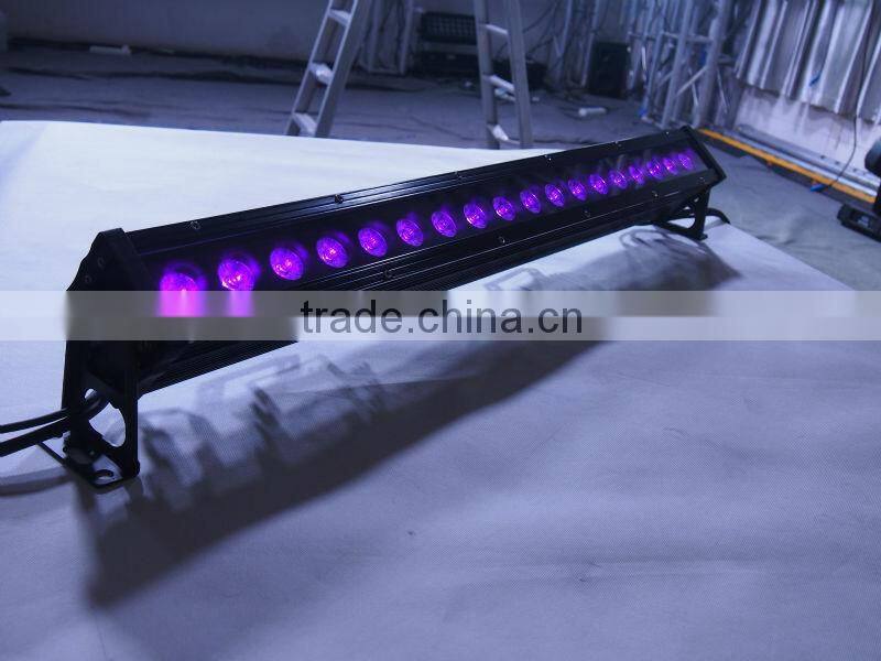 Led waterproof IP65 wash bar 18*12W die-cast aluminium housing RGBWA+UV 6in1 Leds linear dimming DMX512 LCD screen display