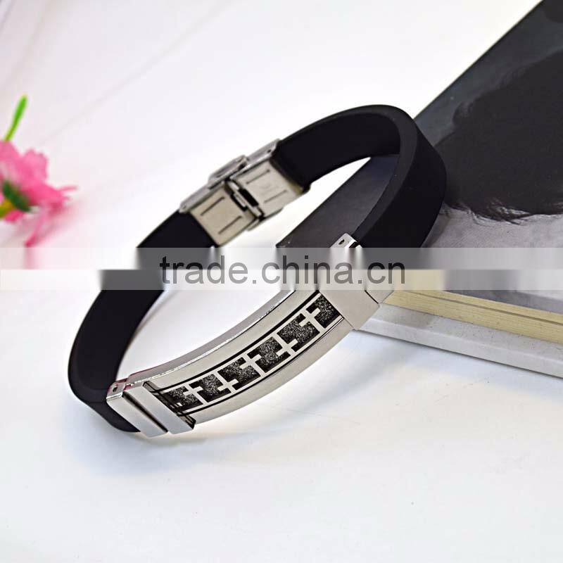 Daily wear wholesale fashion jewelry stainless steel engrave cross silicon bracelet