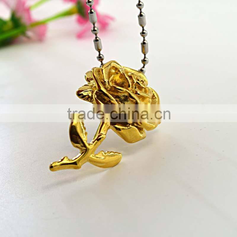 Vacuum plating silver and gold girl wholesale fashion jewelry rose flower pendant