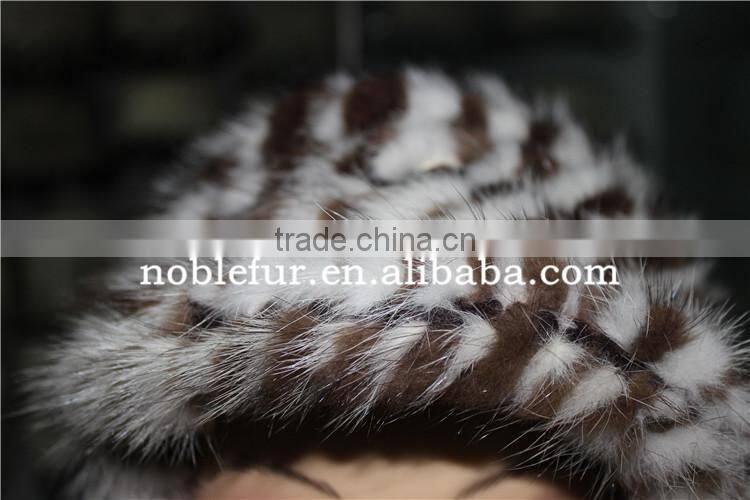 high quality fancy mink fur and fox fur ball/pretty knitted headwear with pompom