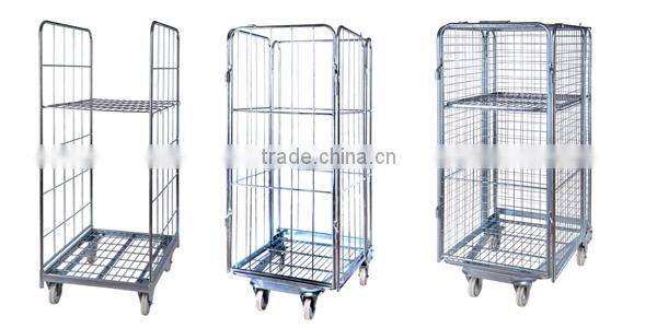 Logistic warehouse insulated foldable steel wire roll cage trolley