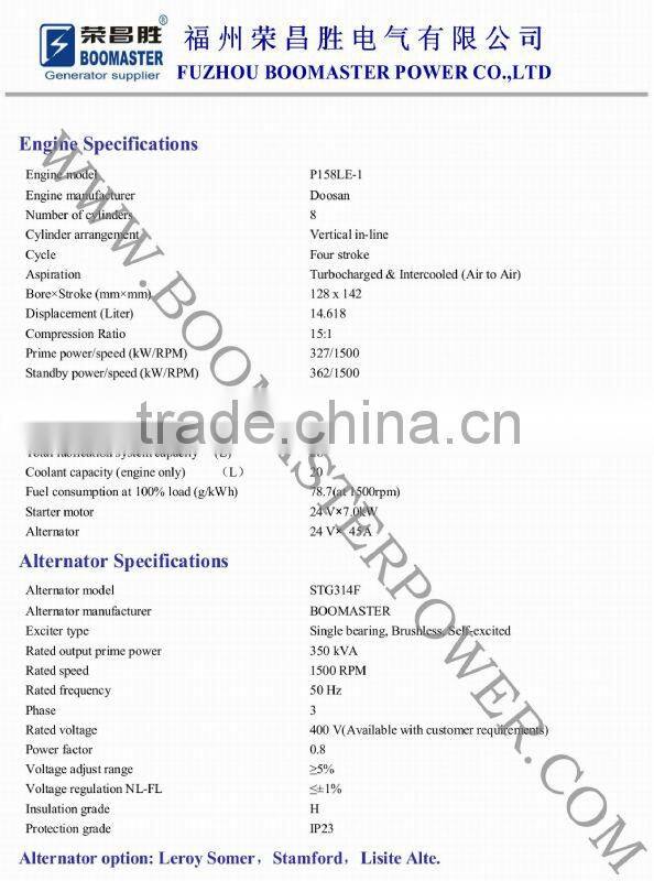 portable power supply 360kva daewoo diesel generators