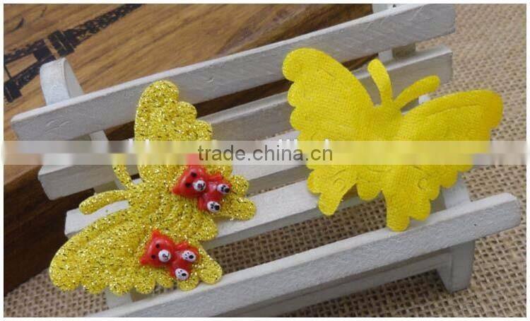 China factory cheap 5*4cm sew on DIY kids clothes accessory yellow Gold metal thread embroidery butterfly
