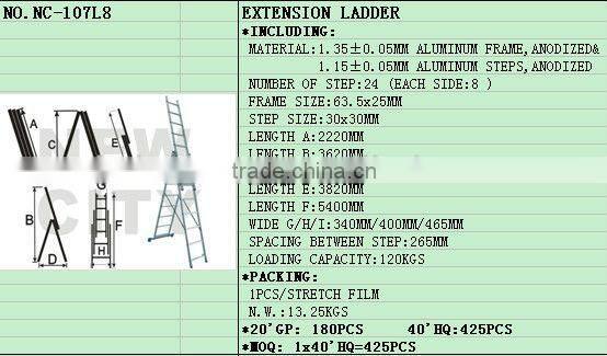 Aluminum Extension Ladder with combination sections