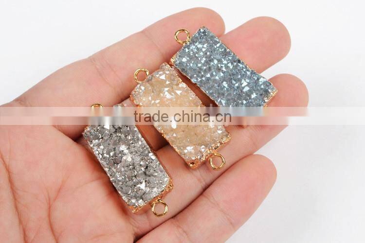 Natural Agate Titanium Druzy Bar Connector Gold Plated