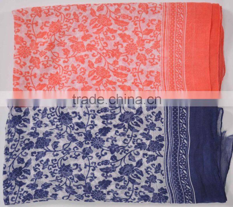 2016 high quality 100% polyester voile floral print scarf