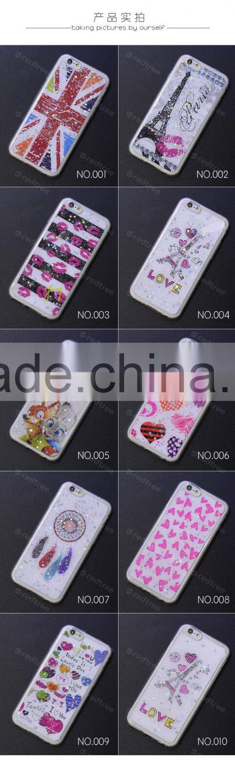 hot popular heart pattern with glitter tpu cell phone cover case
