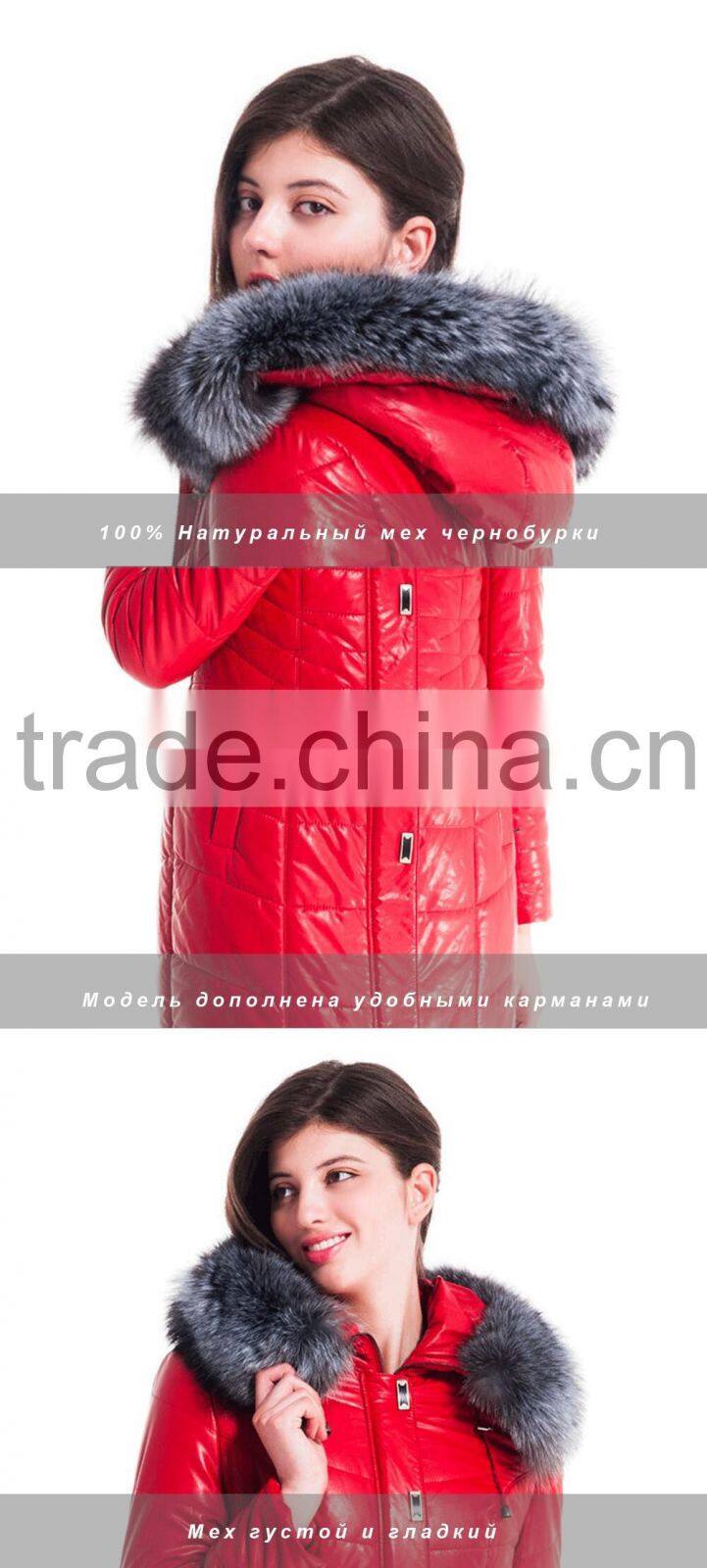 2015 Winter Women Medium Length Slim Fit Coat With Brown Fox Hat Overcoat