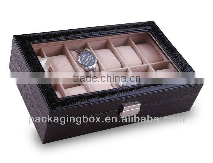 Wooden watch box set with leather cover