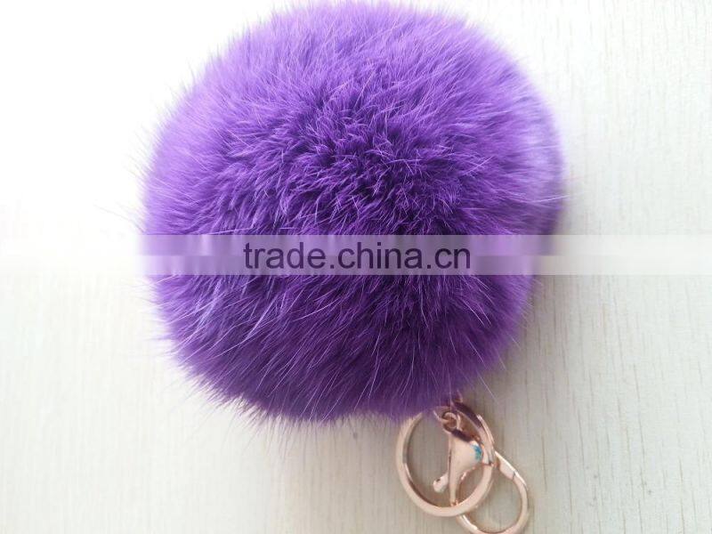 Real fluffy and soft rabbit fur pom poms keyrings