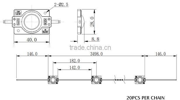 High power 1.5w 160 degree signage led modules with lens