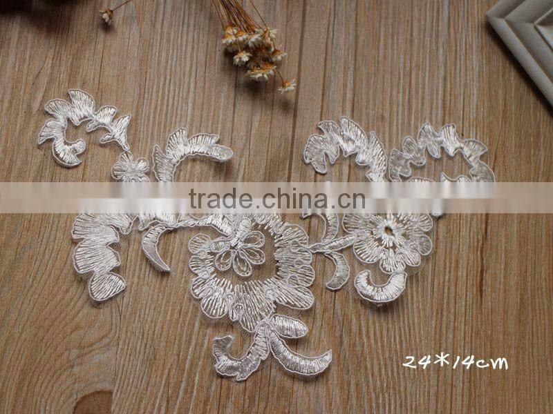 Wholesale Wedding Gown White Lace Applique,White Embroidery Bridal Lace Applique
