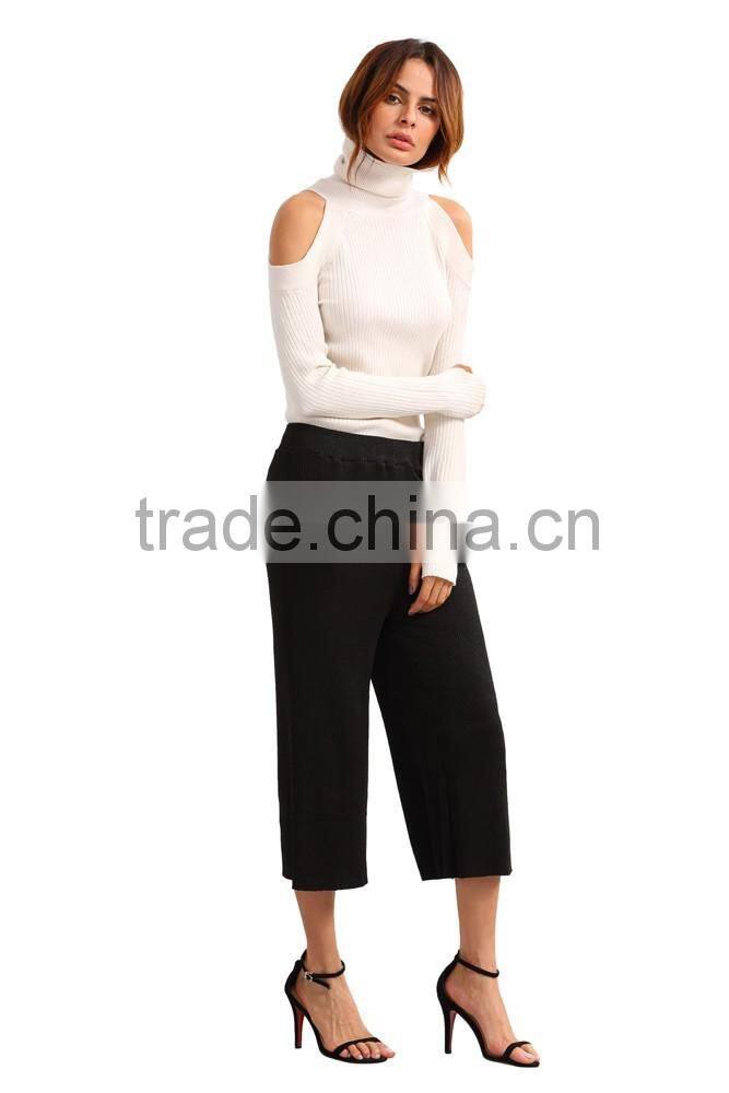 Fashion women high neck plain longsleeve knit sweater top