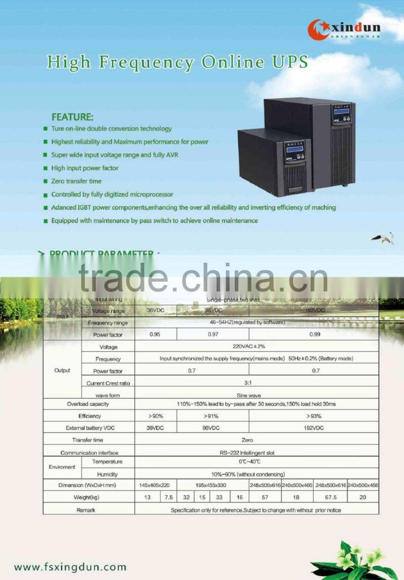 Xindun Power High Frequency 192VDC 220VAC Online UPS 8000W/8000 Watt AC Power Supply/Grid Tie UPS
