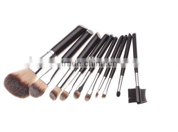 black/silver 10 piece fiber hair makeup brush set with pink pouch