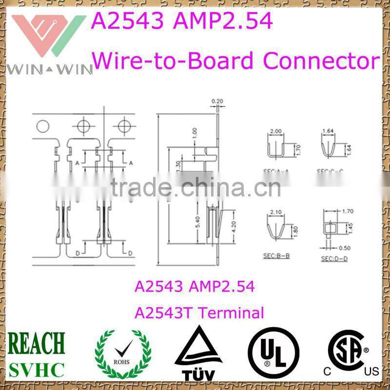 2.54mm Pitch A2543 AMP2.54 Electronic Wire to Board Connector