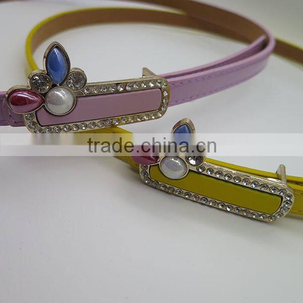 Lady's fashion colorful skinny belt with diamond for dress