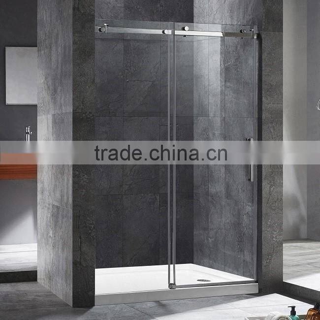 2016 Fashion Bathroom Stainless Steel Adjust Frameless 8mm Tempered Glass Sliding Shower Door
