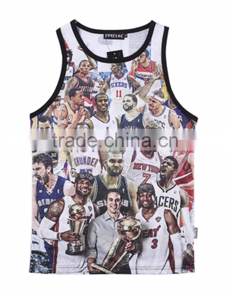 2016 hot sale latest design 3D sublimated tank tops/180 gsm slim fit screen printed gym singlet/ stringer vest for men's
