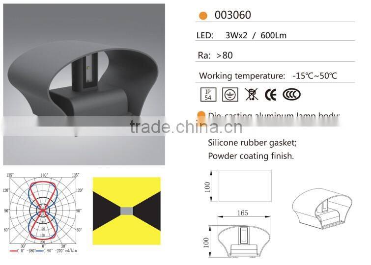 W-003060 IP54 3w*2 artistic design wall outdoor lighting,led wall mounted lamps for balcony