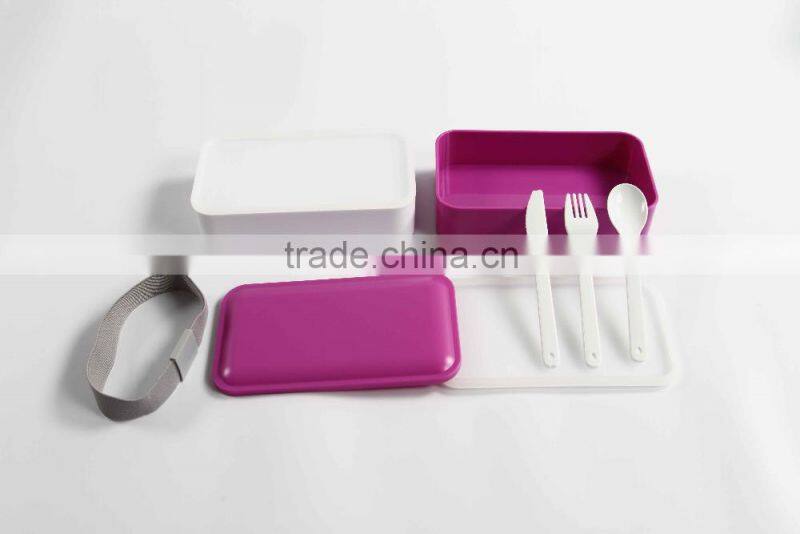 business style plastic lunch box bento with cutlery