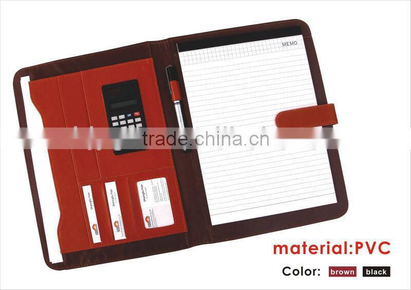 Good Quality 33*25cm with Calculator Black/Brown Color PVC Agenda/Note Book.