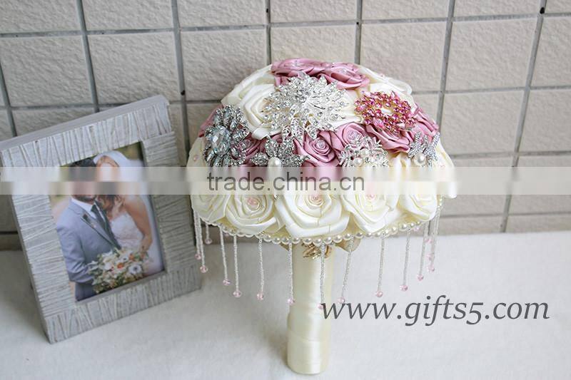 Elegant Bridal Bouquet Wedding Bouquet made by Satin Roses Brooches Handmade Vintage Inspired Alternative