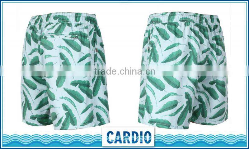 100% Polyester Banana Leaf print mens beach sport surfing shorts