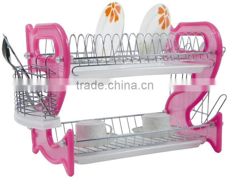 2 tier dish rack with 9 shape plastic side