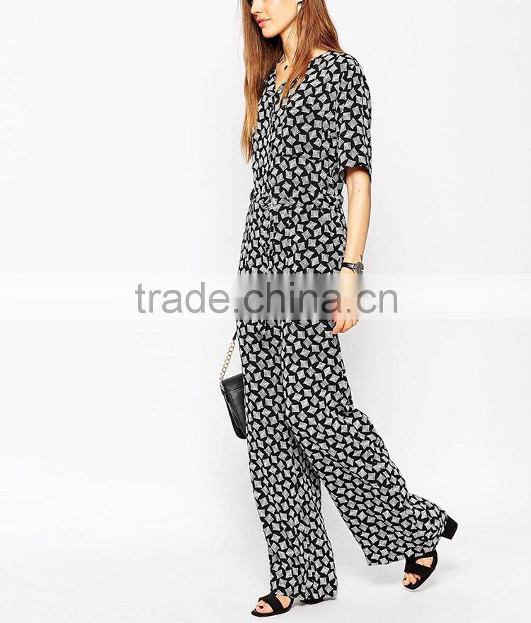 New fashion 100% polyester sleeveless adult one piece wrapped jumpsuit with belt 2016 wholesale
