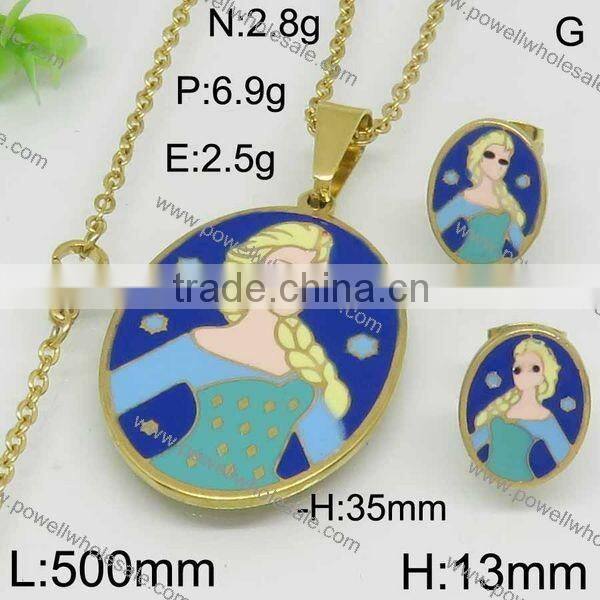 Hot gold color cartoon style jewelry set china stainless steel jewelry wholesale