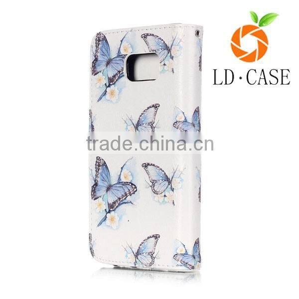 Butterfly Printed Premium PU Leather Wallet Flip Protective Phone Skin Case with Magnetic Closure for Samsung note 7