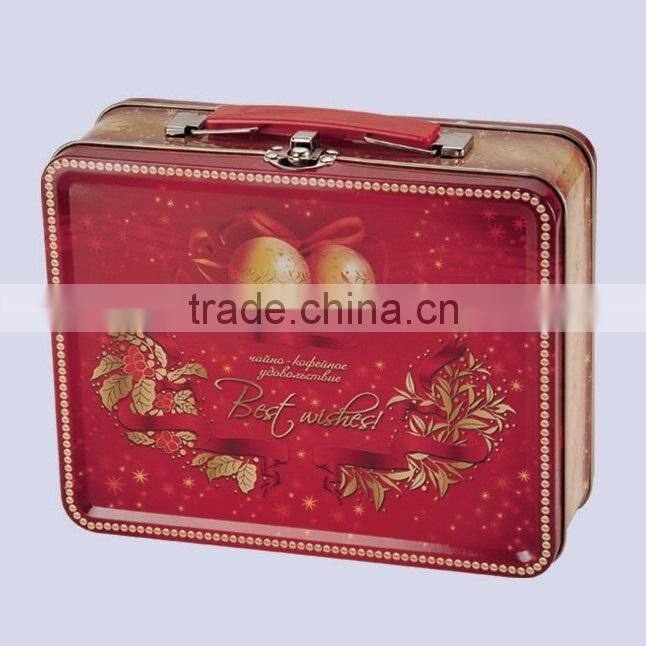 Cookie Use and Metal Material suitcase shaped metal tin lunch box with lock