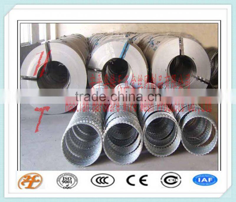 cross type or single coil high security hot dipped/ PVC coated stainless steel/iron concertina razor barbed wire/tape(BTO/CBT)