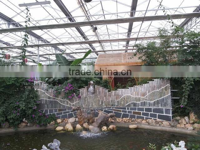 Large Garden Design Glass Covered Commercial Greenhouse For Vacational Village