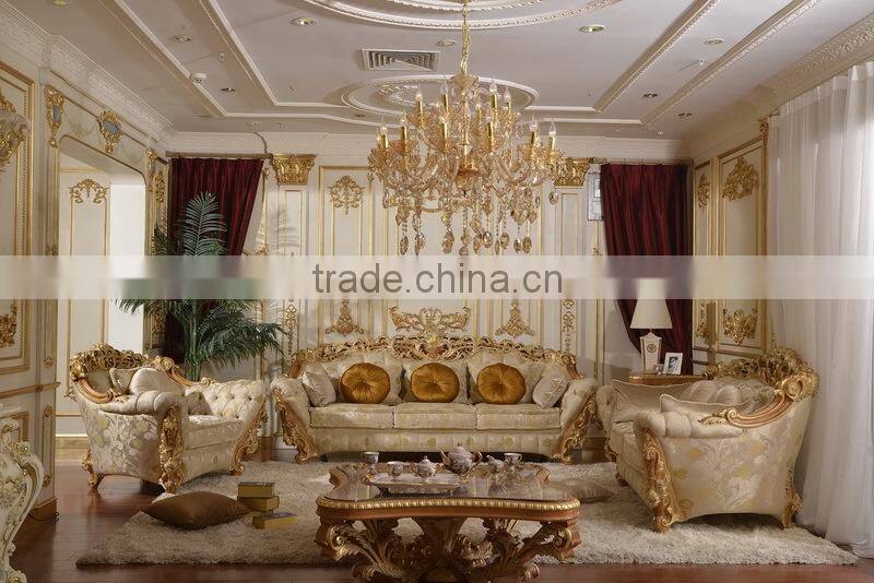 European Castle Style Large Comfortable Luxurious Living Room Wooden Sectional Sofa Set