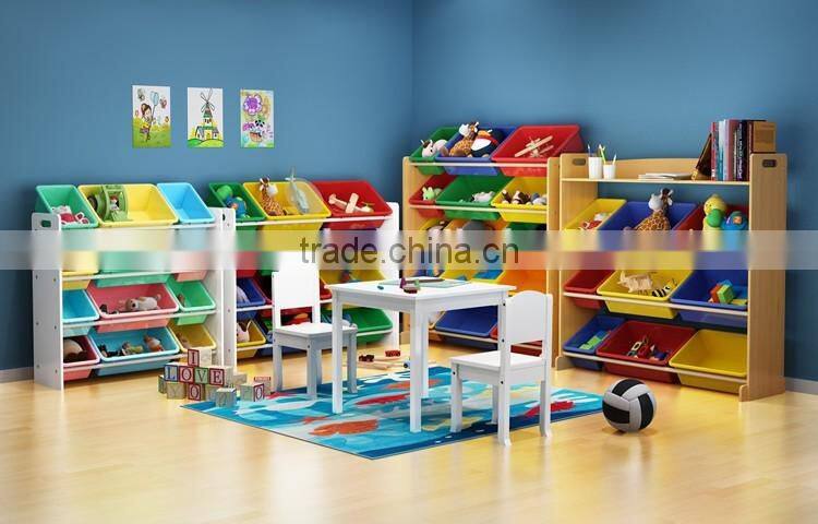 wooden storage boxes with kids book rack