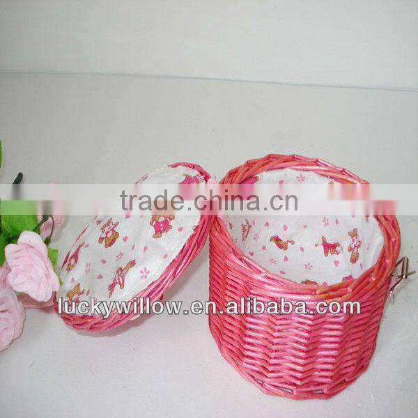 Cylindrical cosmetic wicker basket small storage basket with lids