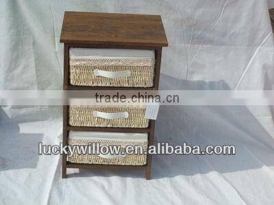 lovery handmade wicker &wood drawer cabinet /wicker or willow storage cabinet with 3 basket(manufacture)