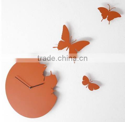 Orange Acrylic Butterfly Wall Clock