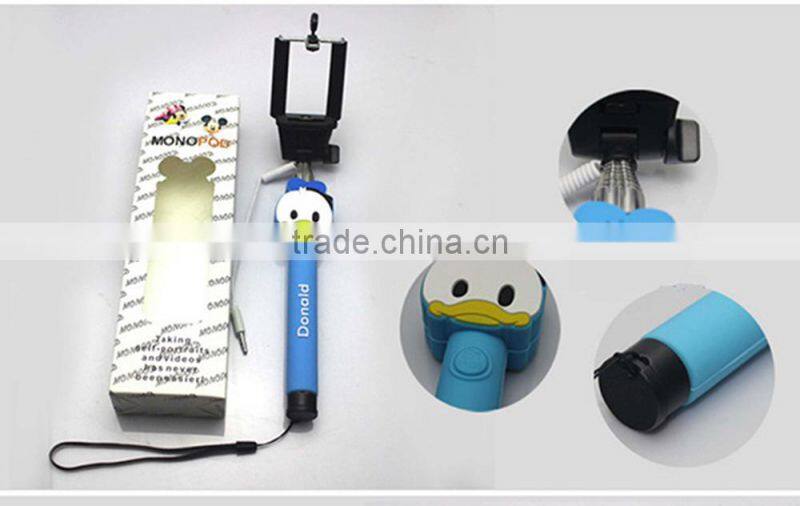Custom Cable Wired Selfie Handheld Stick Monopod ,cartoon wired Selfie Stick with logo